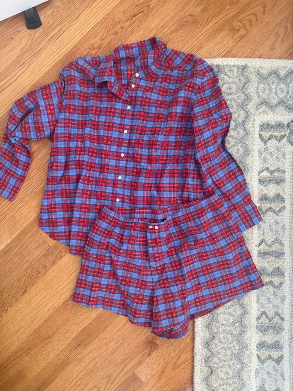 Gap Seersucker Plaid Oversized Shirt + Short Set
